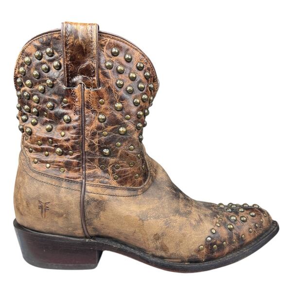 Frye Women’s Billy Brown Leather Studded Western Ankle Boots Size US 8 B - Picture 1 of 10